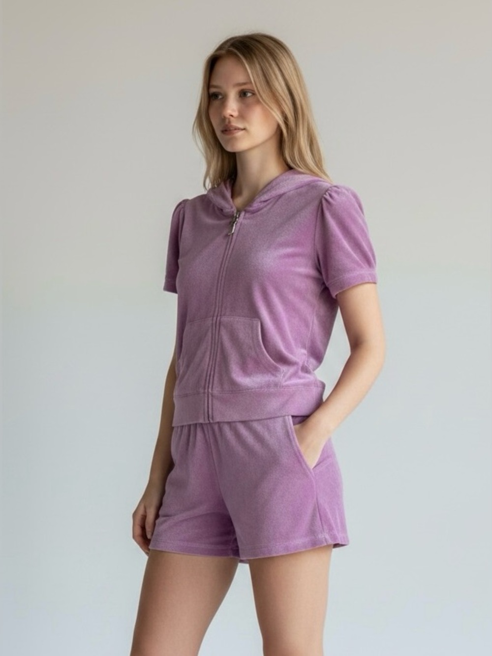 JUICY COUTURE Dewberry Terry Tracksuit Hoodie Jacket Shorts Set Large NWT $179